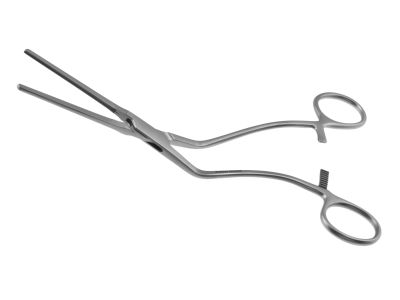 Cooley lliac clamp, 8 1/2'',angled shanks, straight, 5.5cm long atraumatic jaws, ring handle