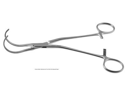 Cooley multi-purpose clamp, 8'',curved, calibrated, 3.2cm long x 1.6cm deep atraumatic jaws, ring handle