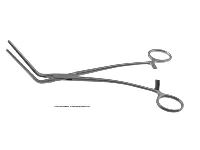 Cooley multi-purpose clamp, 9 1/2'',angled 60º, 3.8cm long atraumatic jaws, ring handle
