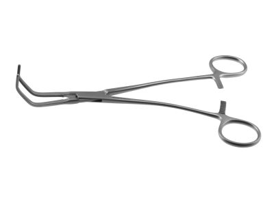 Cooley partial occlusion clamp, 8 1/2'',angled, 3.5cm long x 8.0mm deep atraumatic jaws, ring handle