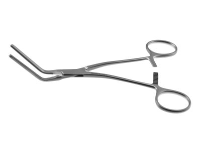 Cooley peripheral vascular clamp, 6 1/2'',angled 55º, 3.5cm long atraumatic jaws, ring handle