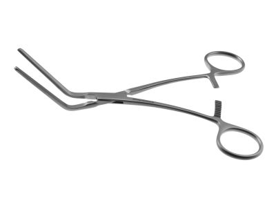 Cooley peripheral vascular clamp, 6 3/4'',angled 55º, 4.5cm long atraumatic jaws, ring handle