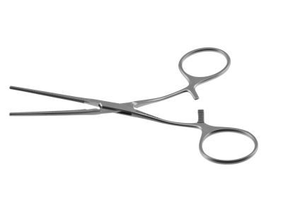 Cooley vascular clamp, 5'',neonatal, angled shanks, straight, 4.0cm long atraumatic jaws, ring handle
