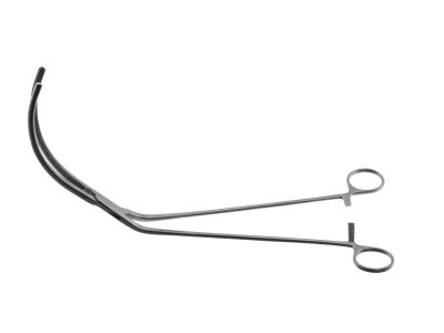 Crawford thoraco/abdominal aneurysm clamp, 13'',angled shanks, curved, atraumatic jaws, ring handle