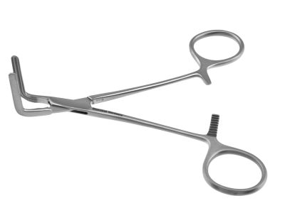 Dardik multi-purpose clamp, 5 3/4'',angled 90º, atraumatic jaws, ring handle
