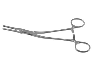 DeBakey patent ductus clamp, 8'',angled shanks, straight, 3.0cm long atraumatic jaws, ring handle