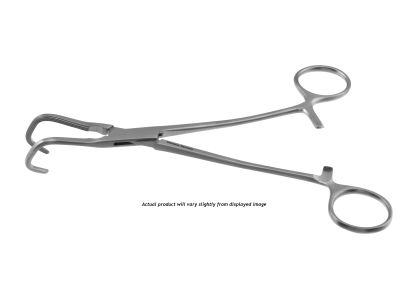 Derra vena cava clamp, 7 3/4'',small, angled, 20.0mm long x 14.0mm deep longitudinal serrated jaws, ring handle