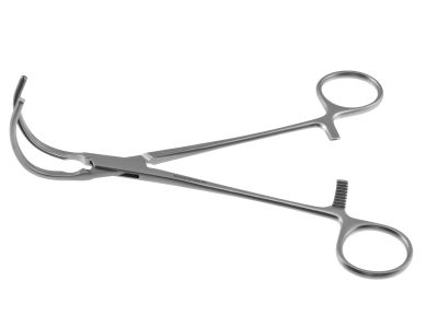 Glover clamp, 7 1/4'',curved right angled, 4.0cm long atraumatic jaws, ring handle