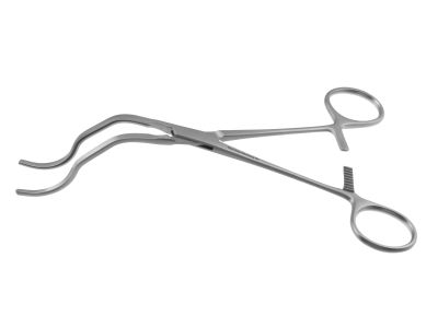 Gregory profunda clamp, 7'',medium, angled/curved, 6.2cm atraumatic jaws, ring handle