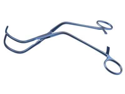Kay aortic anastomosis clamp, 8'',angled shanks, curved, 4.5cm wide x 1.9cm deep atraumatic jaws, ring handle, titanium