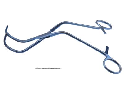 Kay aortic anastomosis clamp, 8'',angled shanks, curved, 4.5cm wide x 3.2cm deep atraumatic jaws, ring handle, titanium