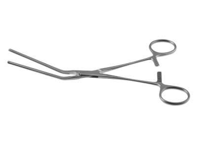 Leland-Jones peripheral vascular clamp, 7 1/2'',angled 30º, 7.0cm long atraumatic jaws, ring handle