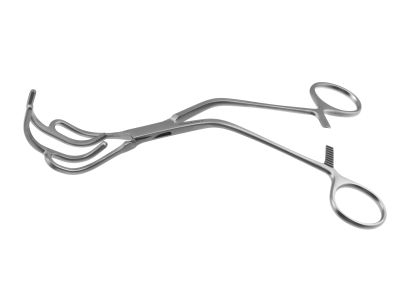 Lemole-Strong aorta clamp, 8'',angled shanks, curved, 4.4cm long x 2.2cm deep atraumatic jaws, ring handle