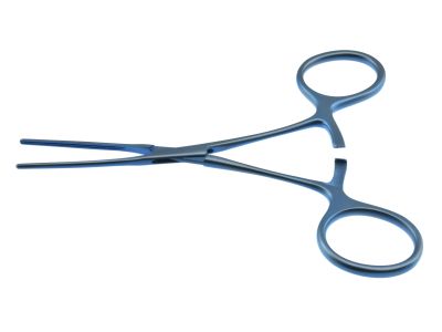 Microvascular clamp, 4 3/4'',pediatric, straight shanks, straight, atraumatic jaws, ring handle, titanium