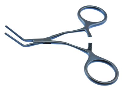 Microvascular clamp, 4 3/4'',pediatric, straight shanks, angled 60º, atraumatic jaws, ring handle, titanium