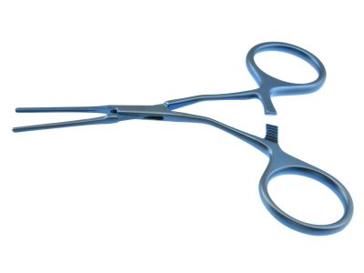Microvascular clamp, 4 3/4'',pediatric, slightly angled shanks, straight, atraumatic jaws, ring handle, titanium