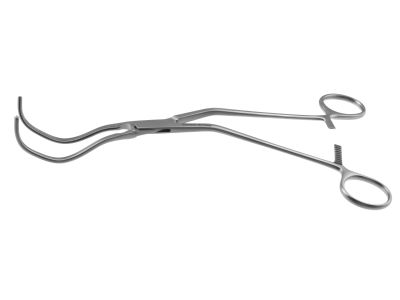 Parsonnet aorta clamp, 10 1/4'',angled shanks, angled, 3.2cm long atraumatic jaws, ring handle
