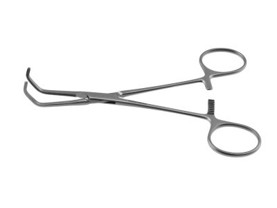 Satinsky-Cooley clamp, 5 1/2'',pediatric, angled, 2.5cm long x 5.0mm deep atraumatic jaws, ring handle