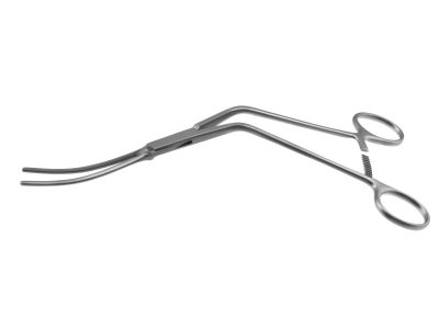 Wylie hypogastric clamp, 10 1/2'',angled shanks, slightly curved, 7.0cm long atraumatic jaws, ring handle