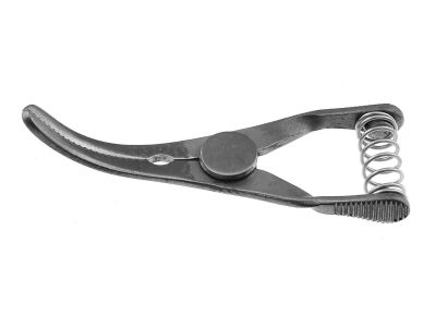 Bulldog artery clamp, 1 1/8'',strongly curved, 11.0mm atraumatic jaws, spring handle, titanium