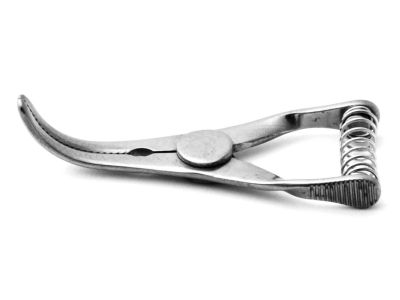Bulldog vein clamp, 1 1/8'',strongly curved, 11.0mm atraumatic jaws, spring handle, titanium