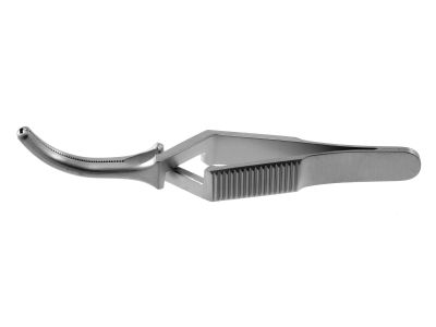 Cooley bulldog clamp, 2 7/8'',curved, 1.7cm long atraumatic jaws, cross-action handle