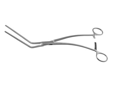 DeBakey multi-purpose clamp, 12'',angled 60º, 10.0cm long atraumatic jaws, ring handle