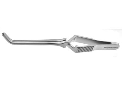 Gregory ''Soft'' bulldog clamp, 4 3/4'',curved left, atraumatic jaws, cross-action handle