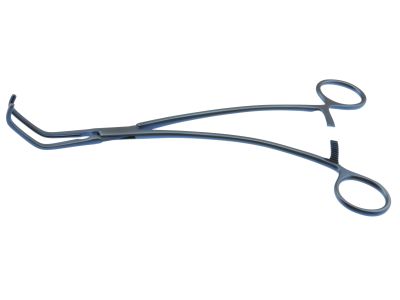 Satinsky vena cava clamp, 9 1/8'',angled, 2.5cm long atraumatic jaws, ring handle, titanium