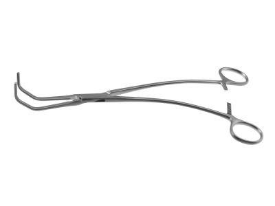 Satinsky vena cava clamp, 10'',angled, 3.2cm long x 8.0mm deep atraumatic jaws, ring handle