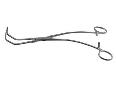Satinsky vena cava clamp, 10'',angled, 4.0cm long x 9.0mm deep atraumatic jaws, ring handle