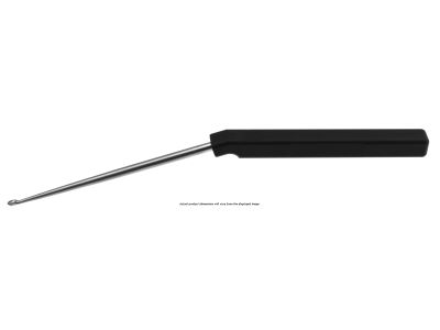 Cervical axial curette, 9'', angled shaft, low profile, straight up, size #4/0 cup, square handle
