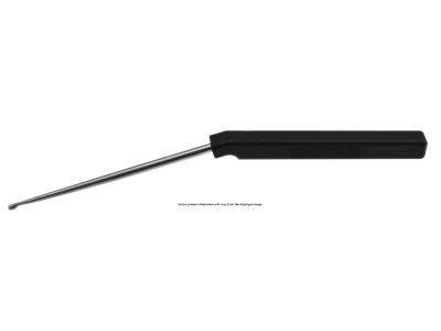 Cervical axial curette, 9'', angled shaft, low profile, straight down, size #6/0 cup, square handle