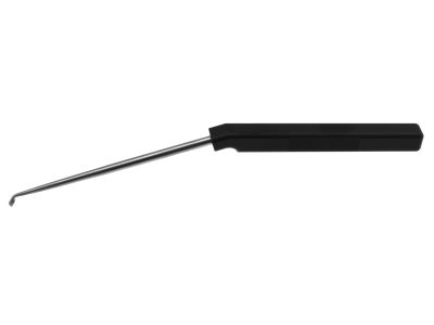 Cervical axial curette, 9'', angled shaft, low profile, angled down, size #3/0 cup, square handle