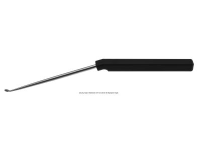 Cervical axial curette, 9'', angled shaft, low profile, reverse angled up, size #6/0 cup, square handle