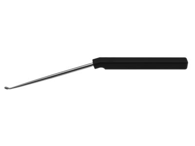 Cervical axial curette, 9'', angled shaft, low profile, reverse angled up, size #3/0 cup, square handle