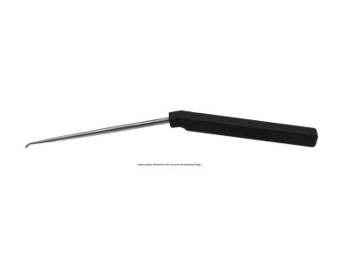 Cervical axial curette, 9'', angled shaft, low profile, reverse angled down, size #5/0 cup, square handle