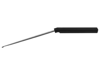 Lumbar axial curette, 10 1/4'', angled shaft, low profile, straight down, size #3/0 cup, square handle