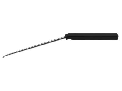 Lumbar axial curette, 10 1/4'', angled shaft, low profile, reverse angled down, size #3/0 cup, square handle