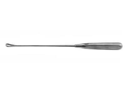 Sims uterine curette, 11'',malleable, size #3, curved, 9.0mm wide, sharp tip, brun handle