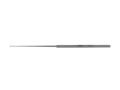 Buck ear curette, 6'',angled, size #2/0, 1.0mm diameter blunt edge, round handle