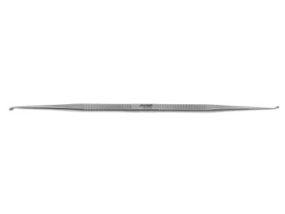 House stapes curette, 6 1/2'',double-ended, slightly angled, large, 2.0mm and 2.5mm cups, flat handle