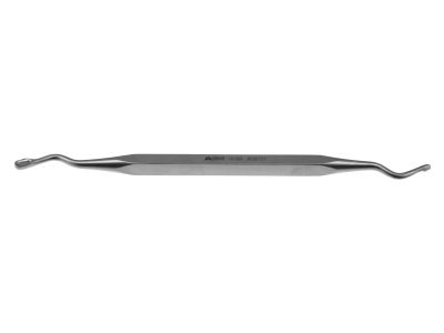 Jansen curette, 6'', double-ended, angled, 3.0mm and 4.0mm oval cups, square handle