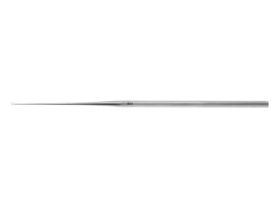 Paparella ring curette, 6 1/2'',straight shaft, angled, 1.5mm wide blunt ring, hexagonal handle