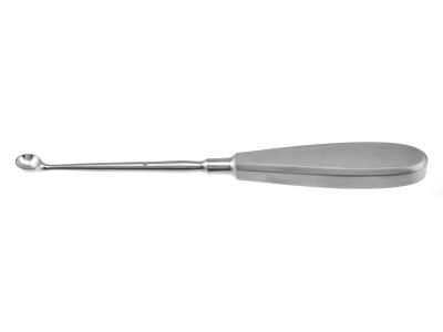 Swedish bone curette, 8'',round, 12.0mm diameter cup, 4-flat handle