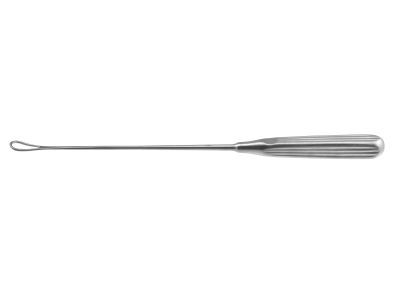 Thomas uterine curette, 11'',malleable, size #4, curved, 10.0mm wide, blunt tip, brun handle