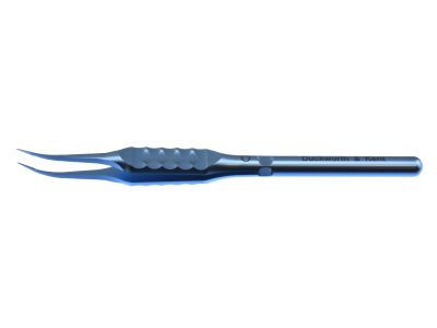 D&K fixation forceps, 4 1/2'', curved shafts, 0.25mm notched tips, 6.0mm tying platforms, flat handle, titanium