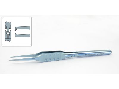 D&K Rabkin blepharoplasty tissue forceps, 4 1/2'', straight shafts, 0.5mm 1x2 teeth, 6.0mm tying platforms, flat ergonomic handle, titanium