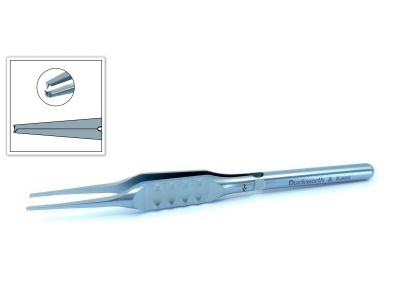 D&K Castroviejo suturing forceps, 3 1/2'', straight shafts, 0.5mm 1x2 teeth, 6.0mm tying platforms, flat ergonomical handle, titanium