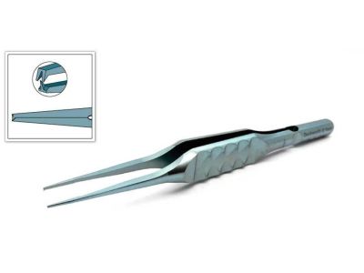 D&K Castroviejo suturing forceps, 3 1/2'', straight shafts, 0.3mm 1x2 teeth, 6.0mm tying platforms, flat ergonomical handle, titanium